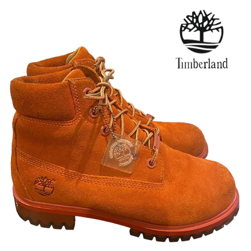 Timberland Big Kids 6 Inch Premium Waterproof Suede Leather Rust Boots 5.5